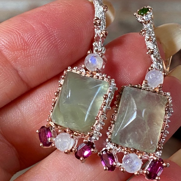 Elegant Genuine Prehnite Sterling Silver Earrings - Picture 10 of 17